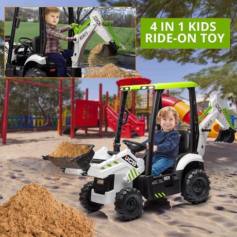 4 in 1 JCB Ride On Excavator, 12V Kids Excavator Ride On Toy with Remote Control & Front Loader & Digger, Four Transformable Forms Kids Ride On Car Toy in Saudi Arabia