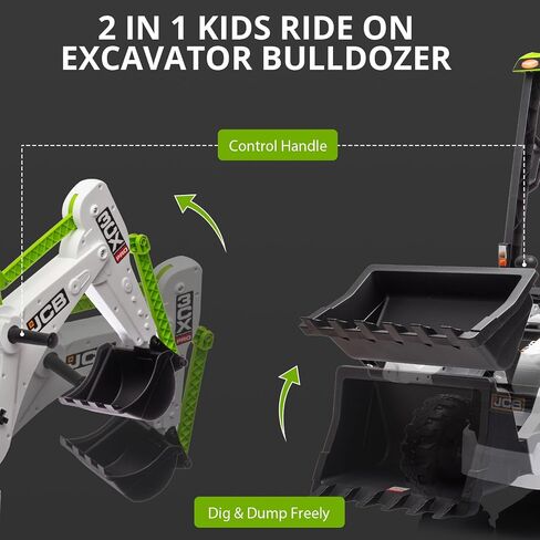 4 in 1 JCB Ride On Excavator, 12V Kids Excavator Ride On Toy with Remote Control & Front Loader & Digger, Four Transformable Forms Kids Ride On Car Toy in Saudi Arabia