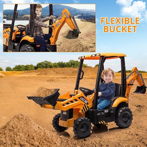 4 in 1 JCB Ride On Excavator, 12V Kids Excavator Ride On Toy with Remote Control & Front Loader & Digger, Four Transformable Forms Kids Ride On Car Toy in Saudi Arabia