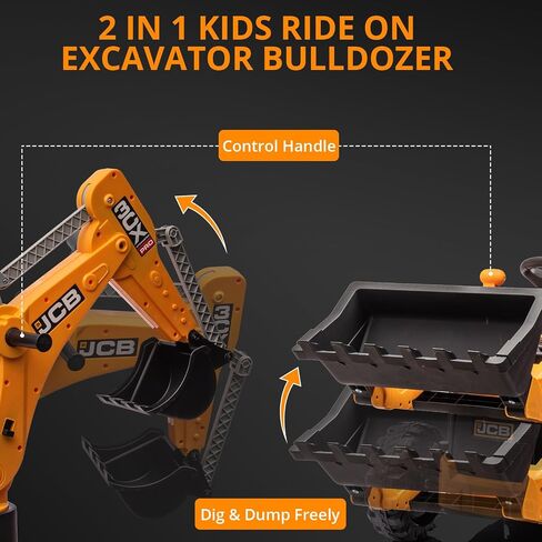 4 in 1 JCB Ride On Excavator, 12V Kids Excavator Ride On Toy with Remote Control & Front Loader & Digger, Four Transformable Forms Kids Ride On Car Toy in Saudi Arabia