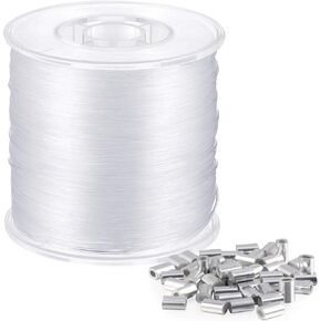 Strong Clear Nylon Fish Wire for Hanging Christmas Decor and 50 Loop Sleeve (218 Yd.)