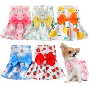 5 Pieces Dog Clothes Girl Dog Dresses Small Floral Puppy Dresses Pet Cat Princess Bowknot Clothes Cute Puppy Summer Outfits for Yorkie Female Cat Small Pets, 5 Styles(Cute Style,Small)