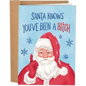 Sleazy Greetings Rude Christmas Card for Adults - 'Santa Knows' - Holiday Card for Best Friend - Inappropriate Christmas Card for Him or Her - Funny Christmas Card for Men or Women