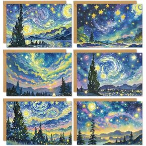 36 Pack Starry Night Thank You Cards Van Gogh Starry Sky Blank Note Cards with Envelope Stickers Art Greeting Cards for Holiday Birthday Baby Shower, 4 x 6 Inch