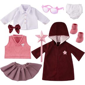 BABESIDE 9 Pcs Reborn Baby Doll Clothes and Accessories Set for 17-22 Inch Dolls, Magician Style Baby Doll Coat and Doll Shirt Doll Skirt with Magic Wand Toy for Realistic Baby Dolls Girls