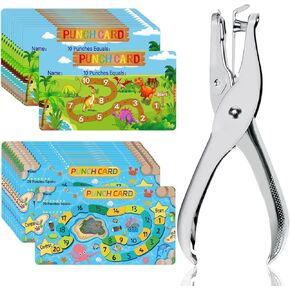 200Pcs Reward Punch Cards with Hole Puncher, Cute Cartoon Incentive Punch Cards for Students Teachers Behavior Incentive Awards Loyalty Cards for Business Classroom Home School Supplies
