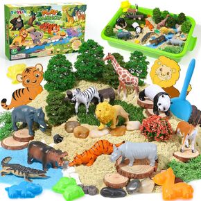 Lorfancy 112 Pcs Animal Sensory Bin Toys Kids Play Sand Kit Toddler Sandbox Toy Forest Animals Molds Sand Tools DIY Painting Pretend Play Birthday Gift for Girls Boys 3 4 5 6 7 8 Years Old