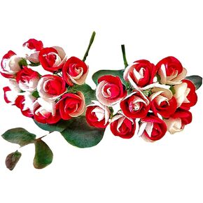 Mini Rose Bud Mulberry Paper Flower, Artificial Tiny Roses Flowers for Wedding Card Embellishment Scrapbook DIY Bouquet Crafts. (Red)