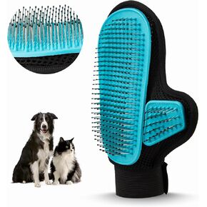 2024 Pet Grooming Glove with Tipped Pin Brush,Special Design Deshedding Glove, Massage Mitt, Perfect Petting Tool for Sensitive Dogs & Cats with Long & Medium Fur - Right-Hand - Blue