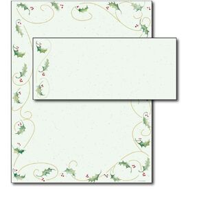 Holly Bunch Holiday Letterhead & Envelopes - 40 Sets