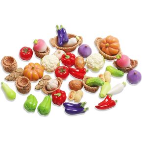 Exasinine 28 Pcs Miniature Food Mini Vegetables Figurines Miniature Baskets for Miniatures Food Kitchen Mini House Store