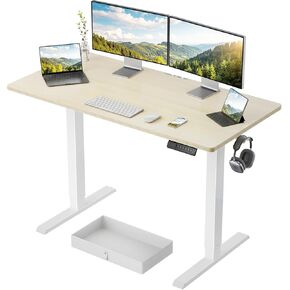 Marsail Electric Standing Desk with Drawer, 48 x 24 Electric Stand Up Desk, Ergonomic Adjustable Desk with Storage, Headphone/Bag Hooks, Computer Desk for Home & Office with Cable Management,MAPE