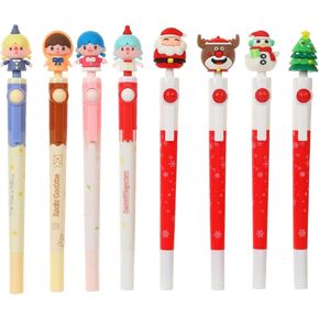 Aozora 8 Pack Cute Kawaii Gel Pens Black Ink Pens Fine Point Smooth Writing Fidget Spinning Pens Funny Pens Decompression Pens 0.5mm (Christmas)