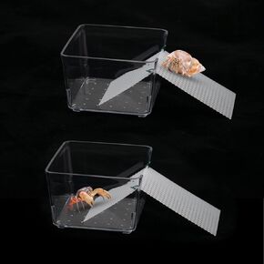 2 Pack Transparent Hermit Crab Water Tank with Climbing Ramp, Hermit Crab Aquarium Tank Cage Salt Water Pool Accessories, Hermit Crab Habitat for Small or Medium Hermit Crab Habitat