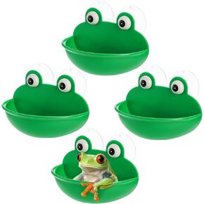 Hiceeden 4 Pack Frog Habitat with Suction Cup, Cute Frog Fish Tank Decor, Plastic Soup Dish, Tree Frog Aquarium Terrarium Accessories for Toad Frog, Tadpole