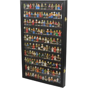 DisplayGifts Bulilding Block Toy Minifigures Miniatures Frame Glass Door Display Case Wall Mountable Cabinet Stand Door Black