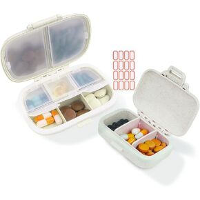 4 Pack Pill Organizer, Daily Pill Case with Label, 8 Compartment Travel Pill Box for Pocket Purse, Medicine Case, Waterproof Portable Pill Supplement Case, Pill Container to Hold Vitamin