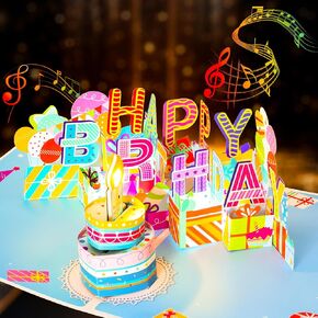 بطاقة عيد ميلاد موسيقية ثلاثية الأبعاد، شمعة مضيئة LED وموسيقى عيد ميلاد سعيد، بطاقات تهنئة بعيد الميلاد مع بطاقة ملاحظة فارغة ومغلف للأطفال والزوج والرجال والنساء والأم