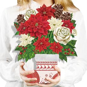 Airpark Christmas Cards, Pop Up Paper Christmas Stocking with Poinsettia,12 inch Merry Christmas Flower Paper 3D Funny Cute Popup Cards with NoteCard and Envelope for Gift for Her, Christmas Decorations