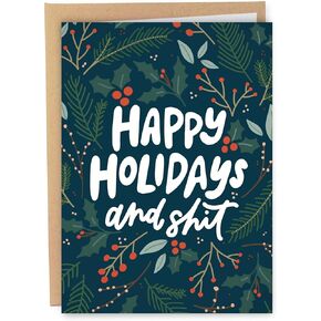Sleazy Greetings Funny Christmas Card For Men Women | Dirty Xmas Card For Girlfriend Boyfriend Wife Husband Fiance | Rude Christmas Card For Him Her | Happy Holidays And Shit Xmas Card