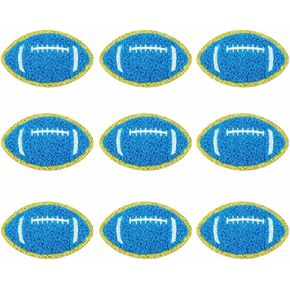 9 PCS Blue Football Patch Gold Edges Football Iron On Patches Sew On Chenille Embroidery Patches for DIY Decoration Clothes