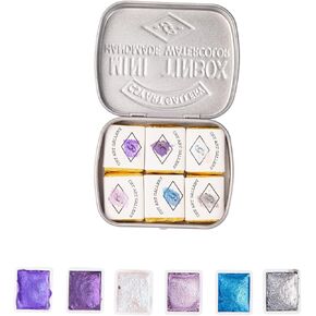 CSY art gallery Handmade Artist Watercolor Paint Set-Metallic Glitter Water Coloring Paint- Watercolors-Pearlescent Watercolour- Sparkle Vibrant Colors Painting Palette (Purple Star)