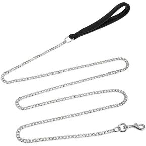 Chain Heavy Duty Metal Dog Leash, 6FT Chew Proof Pet Leash Chain with Soft Handle, Stainless Steel Cuban Link Chain for Medium Small Dogs Walking,Traffic Training Traveling