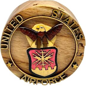 Air Force Wooden Puzzle Box - Hand Carved with Secret Compartment - All Natural Intarsia Wood Art
