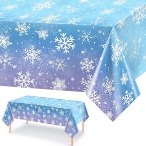 Winter Snowflake Tablecloth - 2 Pack Frozen Themed Snowflake Table Covers Blue Purple Rectangular Disposable Table Cloth for Christmas Holiday Winter Wonderland Birthday Party Decorations 54" x 108"