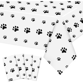 ZAKVOOR 4 Pack Puppy Paw Patrol Print Tablecloth Disposable Plastic Rectangular Table Covers for Themed Birthday Party Supplies Dining Room Kitchen Decor, 70.8 x54 Inch (Pink)