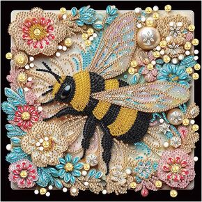 SJUTOUCI Diamond Painting Kits for Adults, 5D Flower Bee Special Shape Diamond Art for Beginners, Crystal Rhinestones Dots Bead Art for Home Wall Decoration Gift 12×12inch