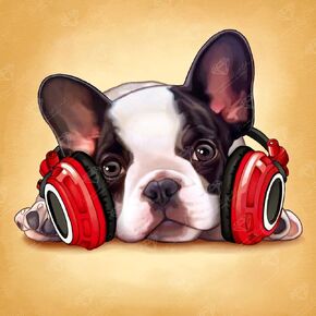 DIAMOND ART CLUB Headphone Frenchie Diamond Painting Kit, Fun DIY Crafts for Adults, Round Diamond Art Canvas for Beginners, 13" x 13" (33cm x 33cm)
