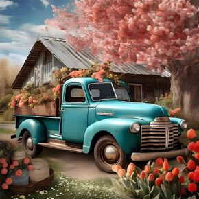 WSLWXSHM Diamond Painting Kits for Adults Truck, Round Full Drill Diamond Art Kits, 5D DIY Paint with Diamonds Crafts for Home Wall Decoration Gifts 12×12Inch, Flower