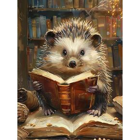 Pavemlo 5D Diamond Art Kits for Adults Hedgehog Reading, Full Drill Diamond Art Animals Pictures Paint with Diamonds, DIY Cross Stitch Jewel Art Rhinestone Craft for Home Wall Decor 12x16 inch