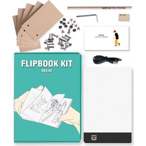 Flip Book Kit, Neeho Flipbook Kit with Light Pad for Drawing and Tracing with 300 Sheets Premium Pre-drilled Flipbook Paper, LED Lightbox for Making Animation Flipbooks with Binding Screws