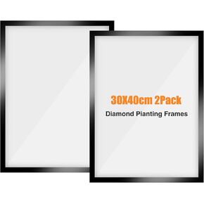 NAIMOER 2Pack Diamond Painting Frames, Frames for 12x16in/30x40cm Diamond Art Canvas, Magnetic Diamond Painting Frame Self-Adhesive, Diamond Art Frames for Wall Window Door (Black)