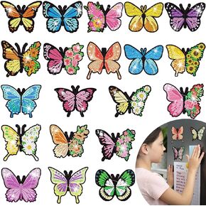 Umigy 20 Pcs Butterfly Diamond Painting Magnets Butterfly Diamond Art Stickers Refrigerator Diamond Painting Kits for Christmas Fridge Stickers(Butterfly)