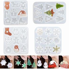 4pcs Christmas Earring Resin Molds Silicone, Resin Christmas Ornament Molds, Glossy Silicone Molds for Resin Earring, Art Craft,Keychains,Christmas Tree Decorations