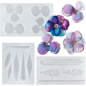 Earring Resin Silicone Molds Set Epoxy Jewelry Casting Supplies, Geometry Feather Petal Flower