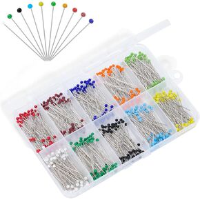 500PCS 10 Colors Sewing Pins for Fabric, 1.5inch Straight Pins with Colored Ball Glass for Craft, Dressmaker and DIY Decoration