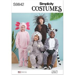 Simplicity Children's Sloth, Lemur, Porcupine, and Axolotl Animal Costumes Sewing Pattern Kit by Andrea Schewe, Design Code S9842, Sizes 3-4-5-6-7-8, Multicolor