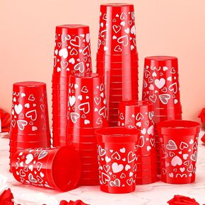 Zubebe 64 Pieces Valentine's Day Cups Plastic Heart Cup Valentine Heart Tumblers Red Hearts Valentine's Day Plastic Cups Valentine's Day Party Supplies for Holiday Party(Red Heart, 8oz)