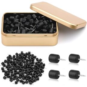 Thumb Tacks, Push Pins Decorative for Cork Board, Cute Push Pins, Wooden Thumb Tacks for Wall Hangings, Bulletin Boards, Maps, Photos, and Home Office Craft with Storage Box (Black Cylinder Shaped)