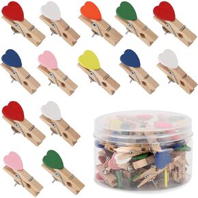 50Pcs Push Pins with Wooden Clips with Heart Push Pin Clips for Bulletin Board,Cork Board