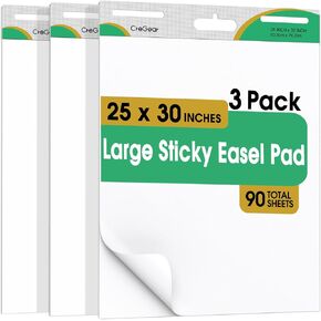 25 x 30 Inch Sticky Easel Pads, 2-Pack 30 Sheets/Pad Self-Stick Flip Chart Paper for Classrooms, Offices, and Presentations, Large Easel Paper Featuring Strong Adhesive & Bleed-Resistant