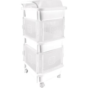 3-Tier Plastic Rolling Organization Utility Cart with Handle and Door, Multi-Functional Storage Trolley for Home and Office (Pocket Door, White)