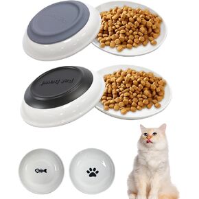 Cute Cat Food Bowl Whisker Friendly,Anti Whisker Fatigue Cat Bowls,Ceramic Shallow Cat Dishes for Indoor Cats,Small Cat Wet Food Plates,Kitten Cat Food Tray Set（White，4 Pack）