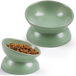 Raised and Tilted Pet Cat Food Bowl,5 Inches Ceramic Cat Food Bowl Tilted Protect Spine, Stress Free, Prevent Vomiting Cat Dishes cat Food Bowl(White)
