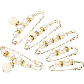 PATIKIL Decorative Pins for Clothing Fashion Safety Pins Simulation Pearl Safety Pins, 6Pcs Faux Pearl Brooch Pins Elegant Brooches for Women Clothing Sweater Shawl Dresses Decoration