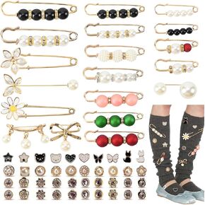 60Pcs Charms for Socks Safety Pin Sock Charms Brooches Bling Sock Jewelry Charms Brooch Sock Accessories Pearl Rhinestone Brooch Pins Costom Shoe Sock Charms Kit for Hat Clothes